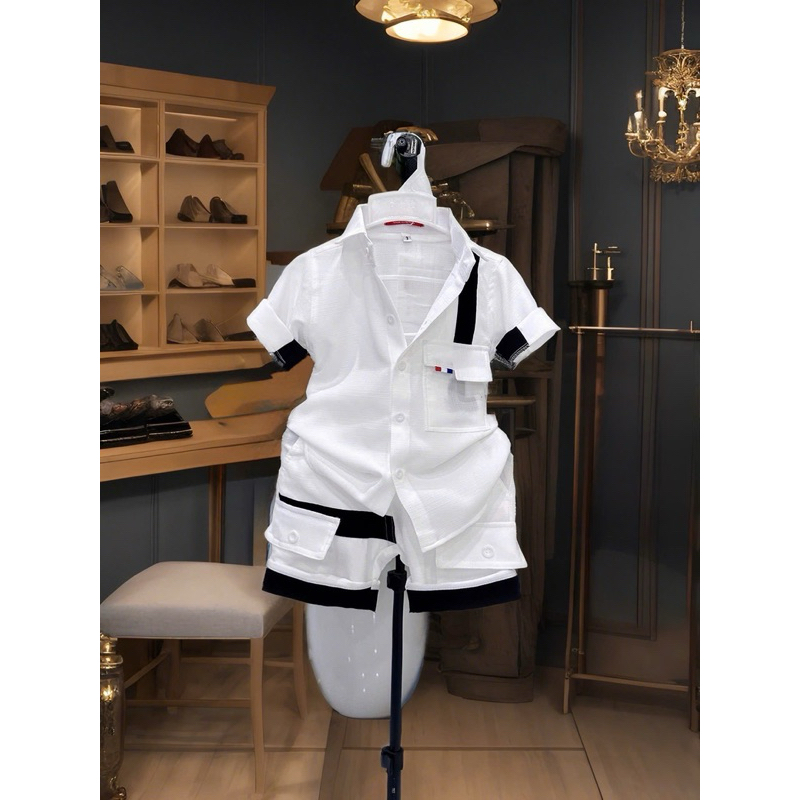 set sơmi thiết kế phối trắng cho bé trai 10-52kg TONIKIDS