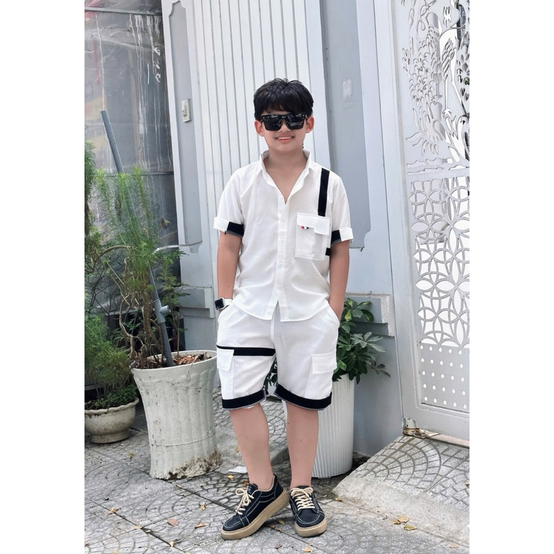 set sơmi thiết kế phối trắng cho bé trai 10-52kg TONIKIDS