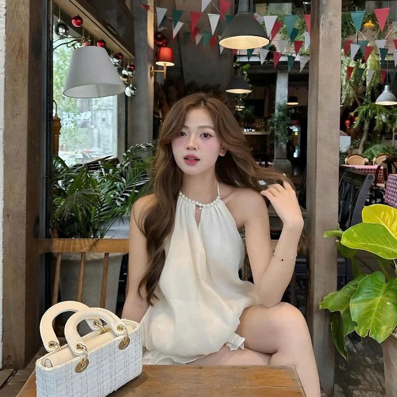 Set Váy Cổ Yếm Đính Ngọc Hở Lưng Dáng Bí Xòe Chun Eo Kèm Quần Bảo Hộ Siêu Xinh MS86