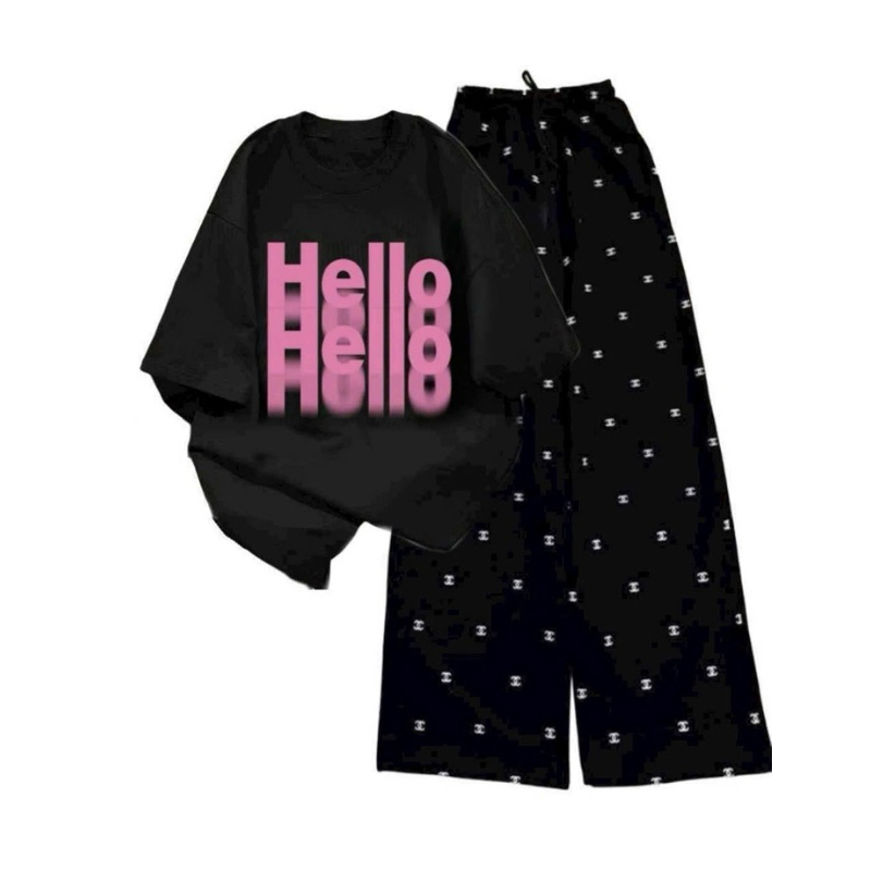 Qneođen+áo HELLO đen