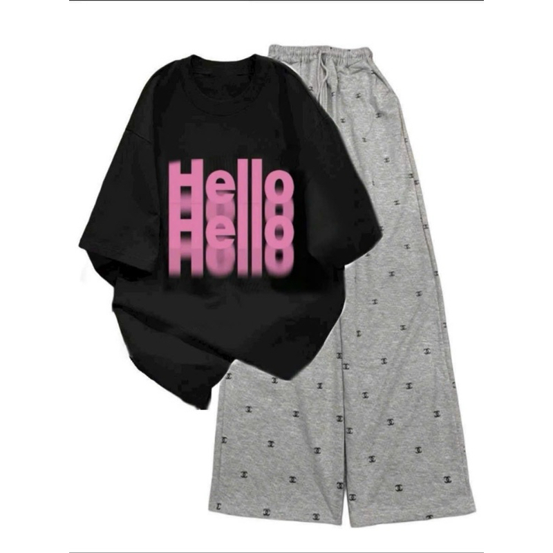 QneoXám+áo HELLO đen