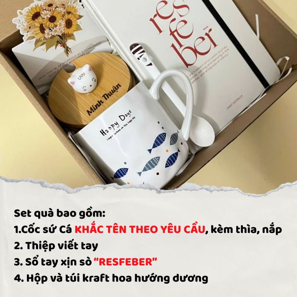[Mới/Hỏa Tốc] Set quà tặng Tốt Nghiệp, Sinh nhật, Kỉ niệm KHẮC TÊN THEO YÊU CẦU NẮP CỐC SỨ kèm sổ tay cao cấp