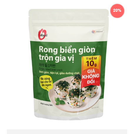 Combo 6 rong biển giòn trộn khô gà, hải sản, hạt óc chó hạnh nhân, cá hồi, rau&hạt O'Food