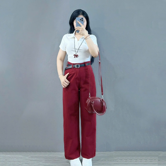 Quần Kaki Lưng Cao Sang Màu Đỏ Bigsize Nữ Lên Phom Tôn Dáng Cho Các Nàng Mũm Mỉm Q536