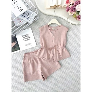 Set Áo sát nách cài cúc cổ tim, nhún sườn phối Quần short túi chéo MCHIC N66C25H031
