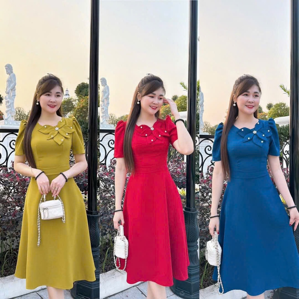 Đầm Nữ Dáng Xòe ĐÍNH HOA 6 CÁNH Mới Kèm Đá Cực Đẹp PHÙ HỢP THỜI TRANG