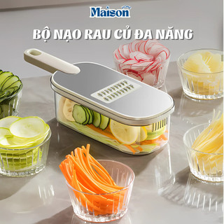 Bộ Nạo Rau Củ 6 Lưỡi Dao Kèm Khay Đựng Trong Suốt MAISON, Dụng Cụ Bào Sợi Đa Năng Cao Cấp Tay Cầm Bảo Vệ Tiện Lợi