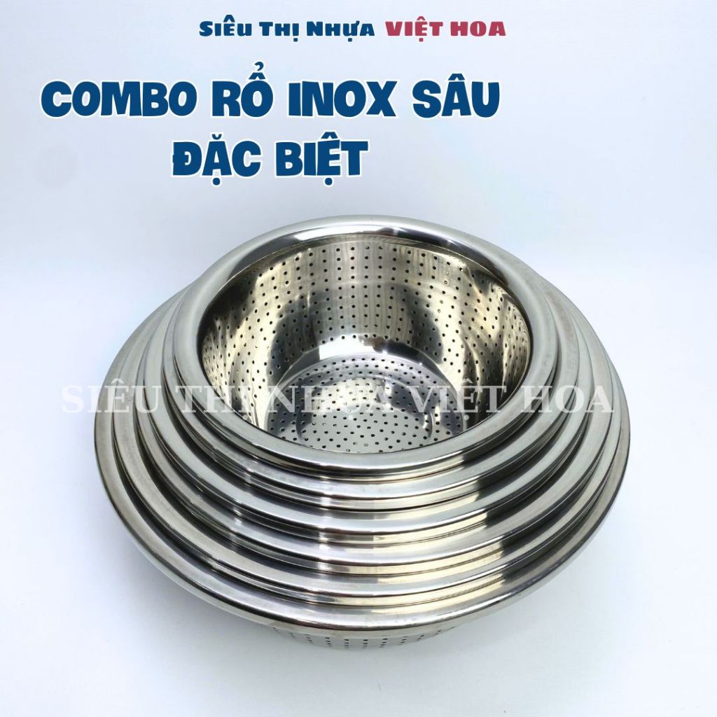 COMBO 5 Rổ Inox 22-24-26-28-30 , Rổ Rửa Rau Inox Nhiều Kích Thước, Rổ ...