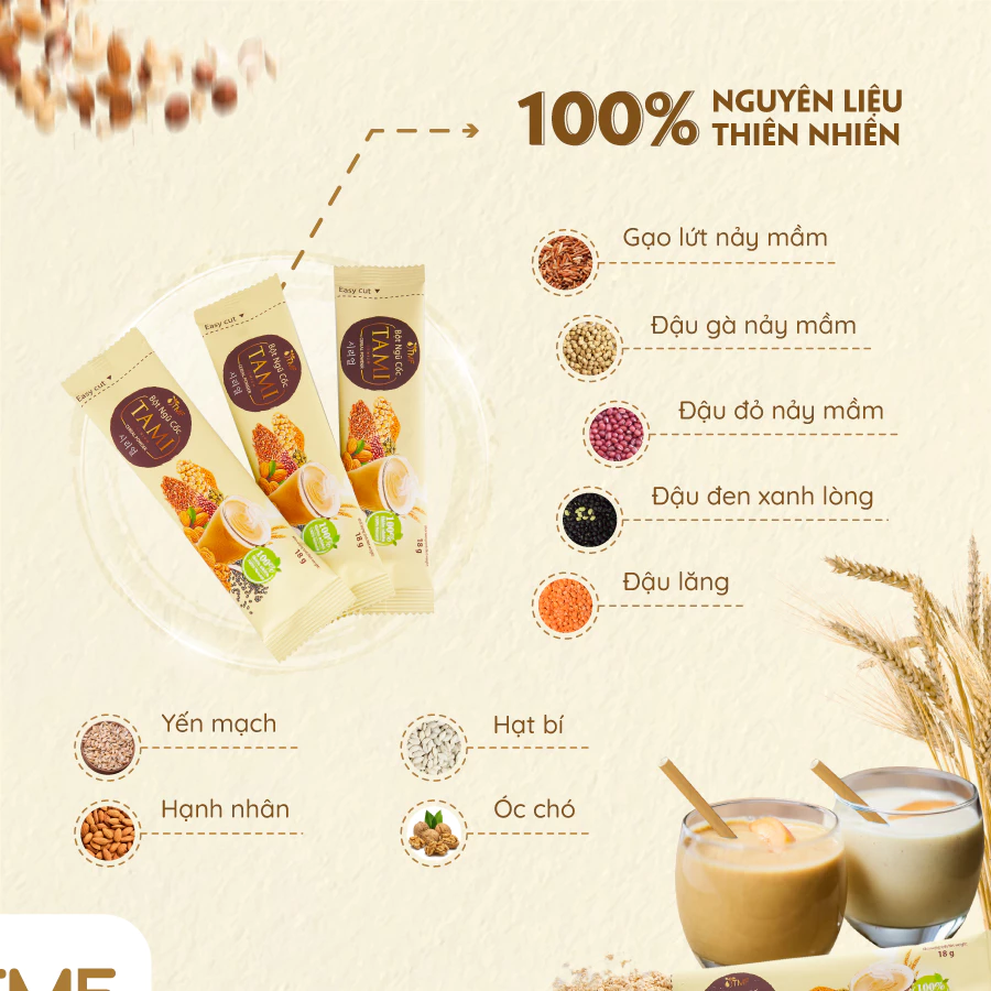 HỘP BỘT NGŨ CỐC TAMI CÓ ĐƯỜNG 126 GRAM (18gr/gói, 7 gói/hộp)