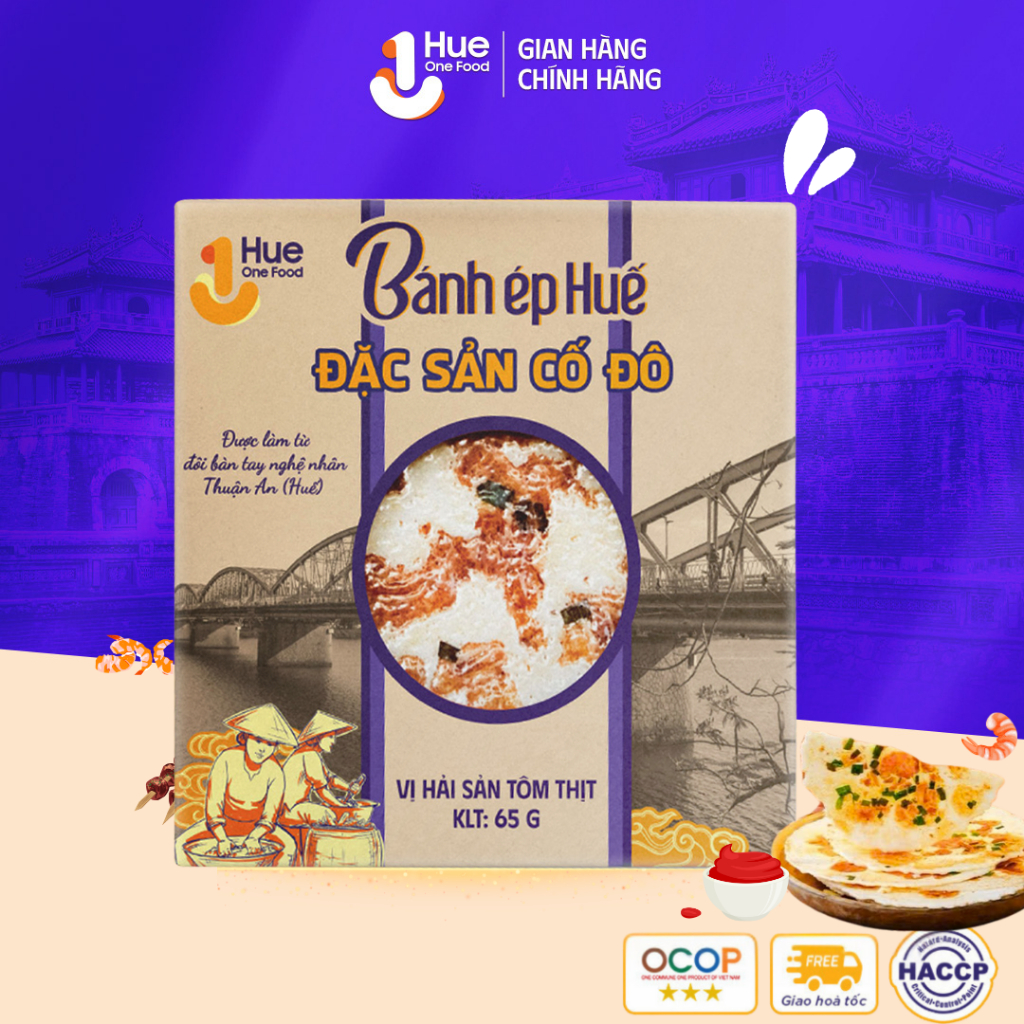 Bánh ép Hue One Food Vị Hải Sản Tôm Thịt hộp lớn 65g thơm ngon giòn rụm Đặc Sản Cố Đô