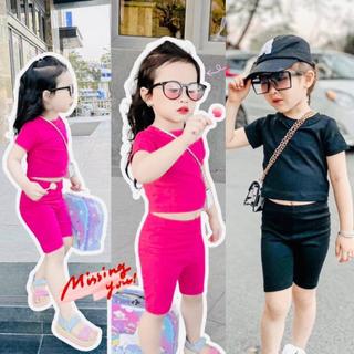 S16- Set áo thun cộc tay Croptop quần leggin đùi siêu cưng Form Ôm (BÉ TRÒN CAO TĂNG SIZE) - Size 8-30Kg