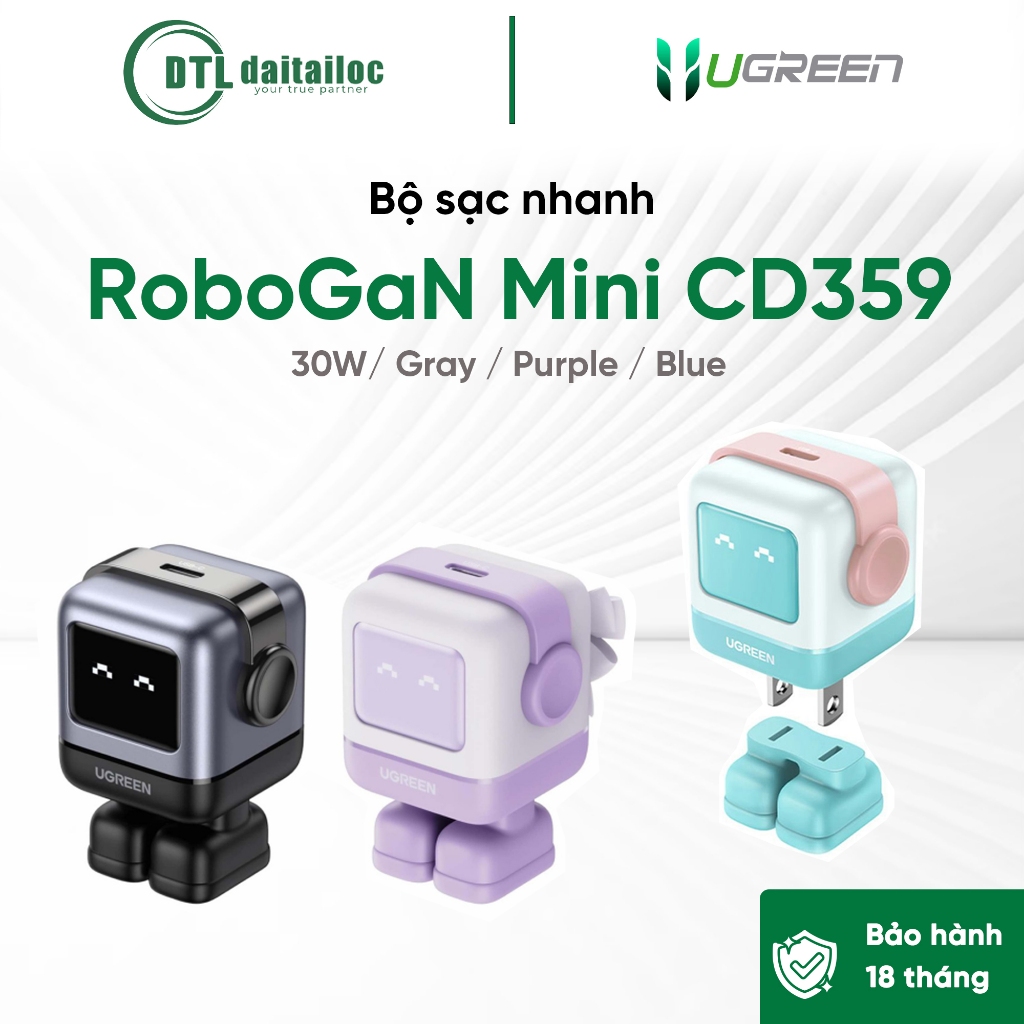 Sạc nhanh 30W Ugreen RoboGaN Mini CD359 màu Gray, Purple, Pink | Chính ...