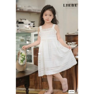 [B&G] Đầm váy trắng 2 dây tiểu thư chất thêu cao cấp cho bé gái từ 10-42kg(1-10 tuổi)