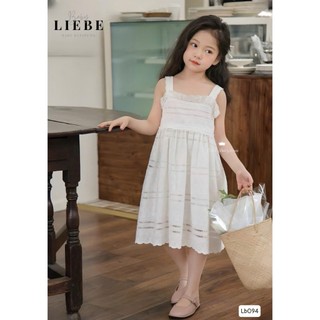 [B&G] Đầm váy trắng 2 dây tiểu thư chất thêu cao cấp cho bé gái từ 10-42kg(1-10 tuổi)