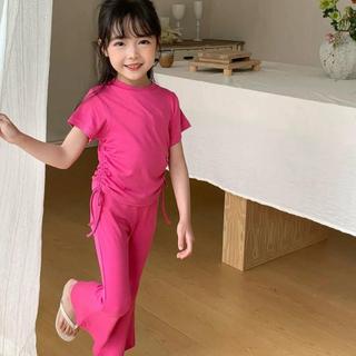 S07 [XẢ KHO]- Set áo thun rút dây phối quần loe cho bé gái - Size 9-34Kg