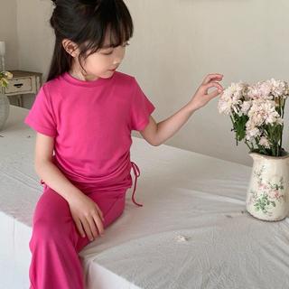 S07 [XẢ KHO]- Set áo thun rút dây phối quần loe cho bé gái - Size 9-34Kg