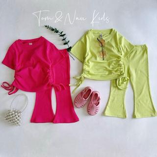 S07 [XẢ KHO]- Set áo thun rút dây phối quần loe cho bé gái - Size 9-34Kg