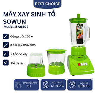 Máy xay sinh tố Sowun SW 5509 công suất 350W 3 cối thủy tinh, lưỡi thép không gỉ