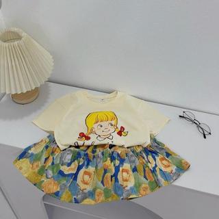 S18- Set áo thun phối chân váy hoa bé gái dễ thương - Size 8-30Kg