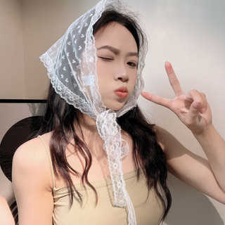 Khăn Ren Nữ Phiên Bản Hàn Quốc Xuân Hè Handmade Khăn Tam Giác Khăn Đội Đầu Ren Trắng Đi Biển