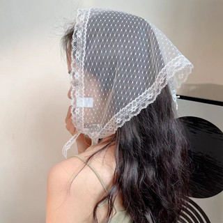 Khăn Ren Nữ Phiên Bản Hàn Quốc Xuân Hè Handmade Khăn Tam Giác Khăn Đội Đầu Ren Trắng Đi Biển