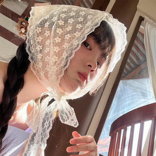 Khăn Ren Nữ Phiên Bản Hàn Quốc Xuân Hè Handmade Khăn Tam Giác Khăn Đội Đầu Ren Trắng Đi Biển