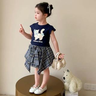 S236-Set áo thun Mèo phối chân váy caro cho bé gái size từ 8-30Kg