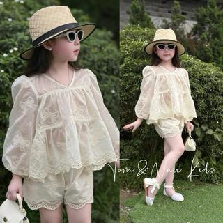 S277-Set áo dài tay phối quần ren cho bé gái size từ 8-30Kg