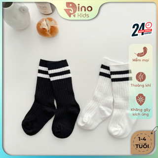 Tất đùi thể thao phong cách Hàn Quốc cho bé 1-4 tuổi. Tất dài qua gối trắng đen cho bé. Dino Kids