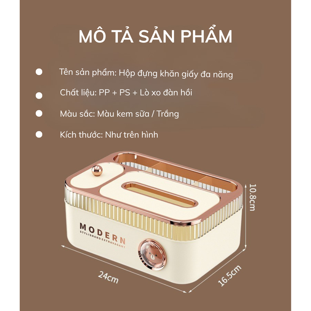 Hộp Đựng Giấy Hình Gấu Đa Năng – Có Ngăn Đựng Điều Khiển, Bút, Gương Mini