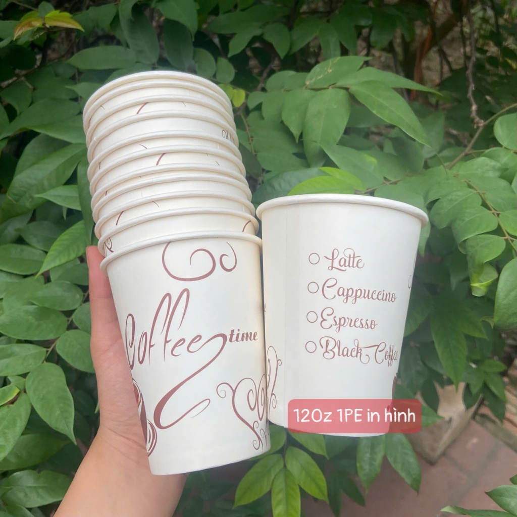 Set 50 Cốc giấy ly giấy dùng 1 lần dày đẹp dùng uống nước nóng lạnh