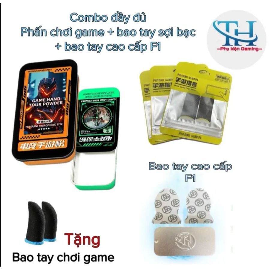 Combo Phấn Chơi Game Bao Tay Sợi Bạc/ Bao Tay F1 Cao Cấp Chống Mồ Hôi Tay