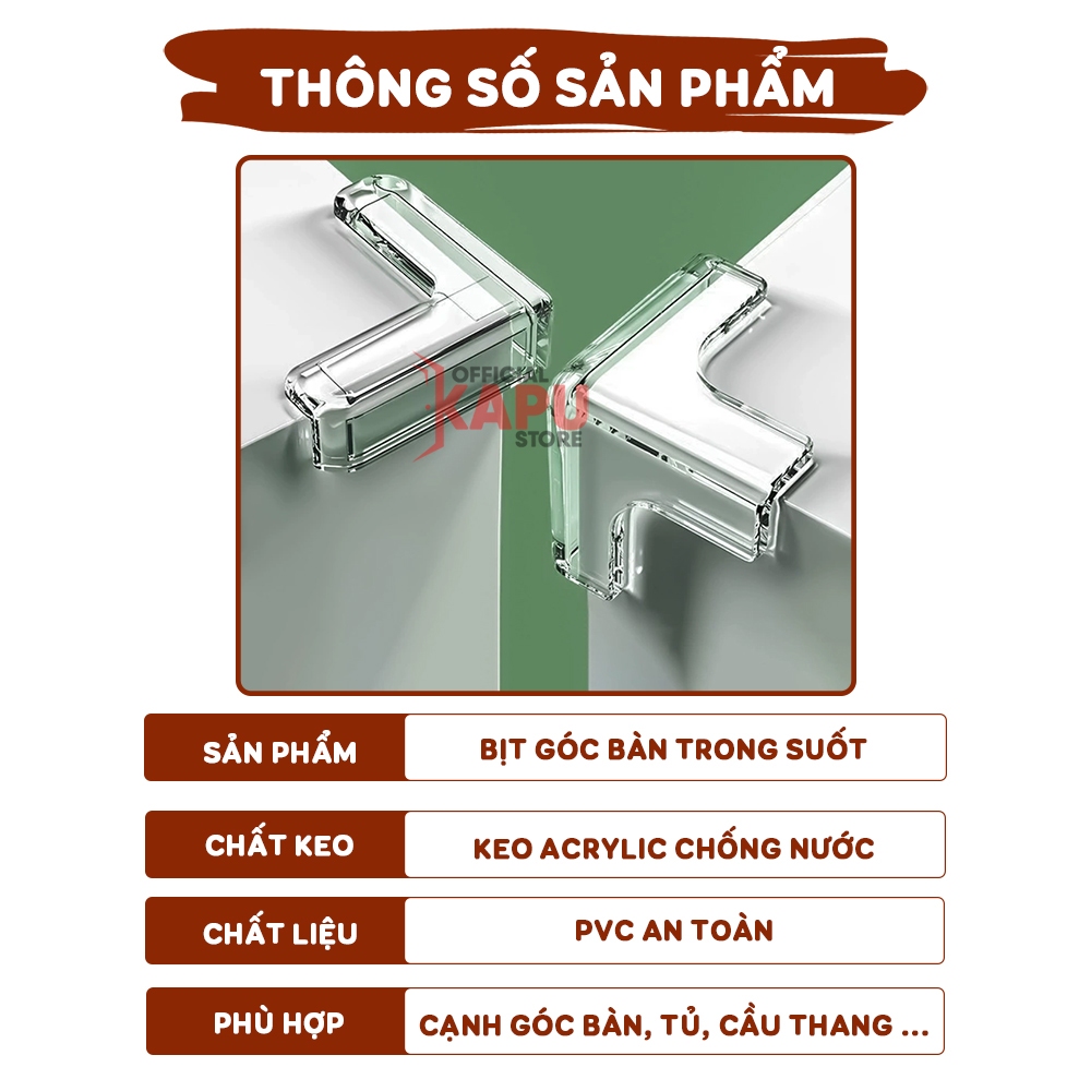 Miếng bịt góc bàn bám dính tốt trong suốt bằng Silicon chất liệu an toàn tránh va đập cho bé