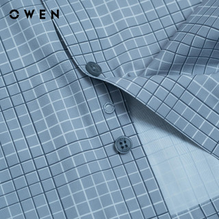 Owen Premium - Áo sơ mi ngắn tay Body Fit AB250053NT màu Xanh chất liệu Knit