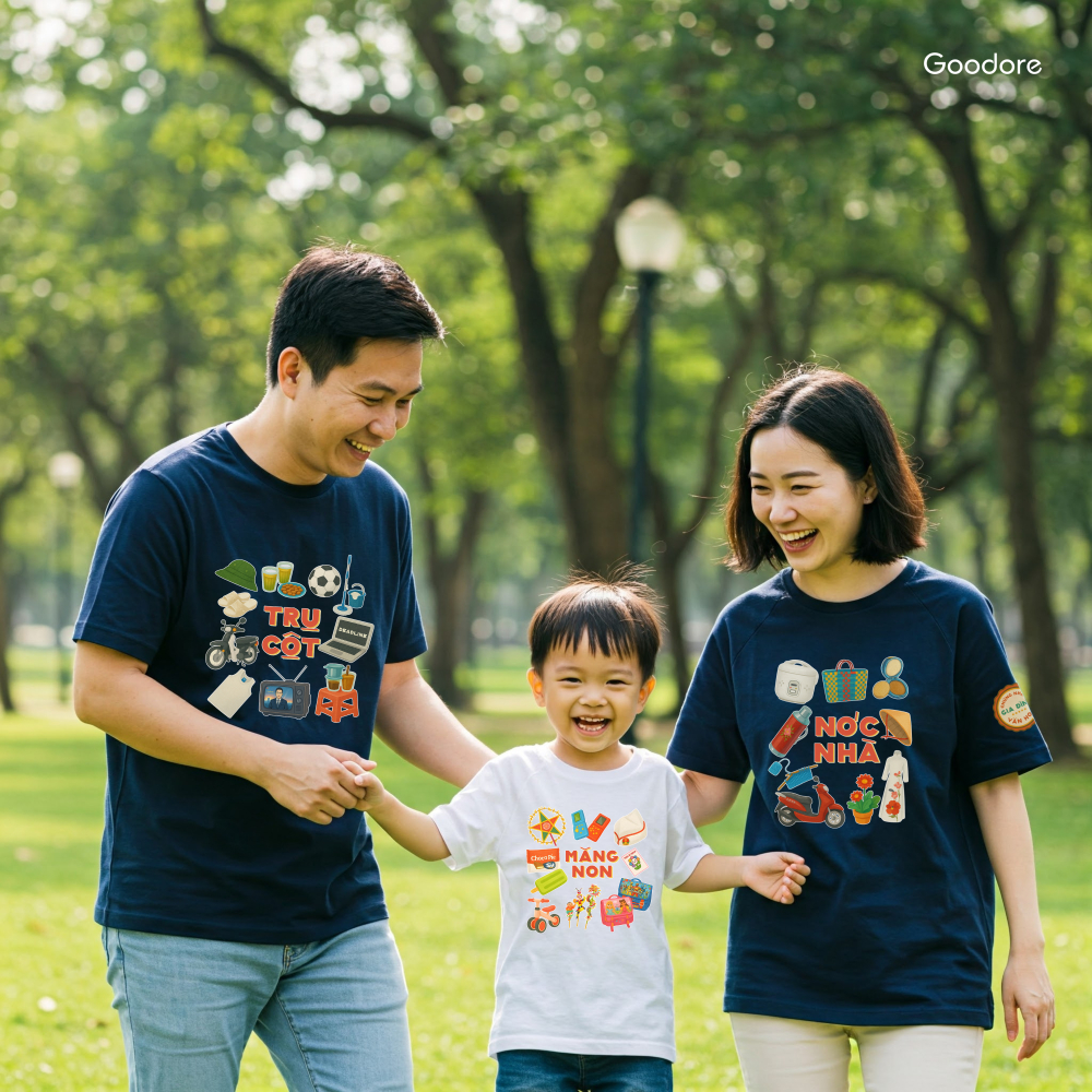 Áo thun Oversize cotton unisex nam nữ Goodore BST Gia Đình Văn Hóa mẫu Trụ Cột thoáng mát năng động