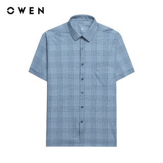 Owen Premium - Áo sơ mi ngắn tay Body Fit AB250053NT màu Xanh chất liệu Knit