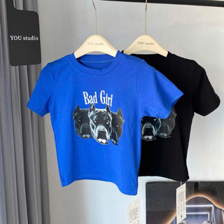 Áo Crop Cổ Tròn In Hình màu Dark Blue Họa Tiết