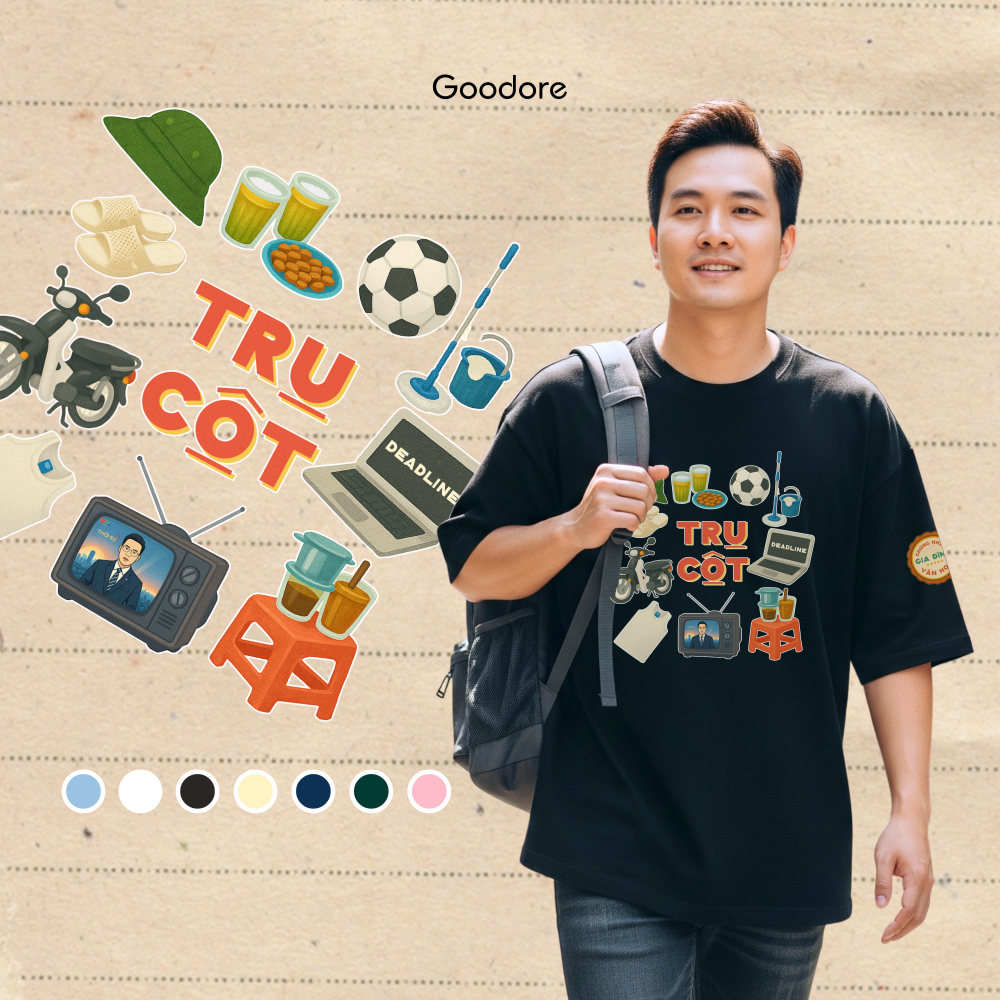 Áo thun Oversize cotton unisex nam nữ Goodore BST Gia Đình Văn Hóa mẫu Trụ Cột thoáng mát năng động