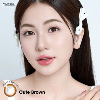 Kính áp tròng cận VIVIMOON LENS cận nâu tự nhiên cho mắt thở Cute Brown hạn sử dụng 6 tháng