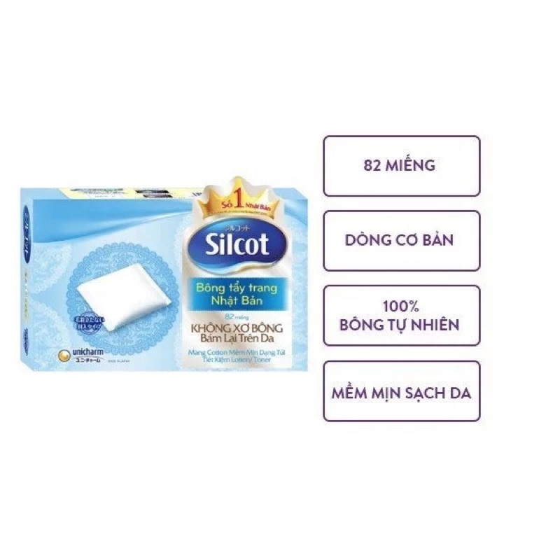 Bộ 6 Bông trang điểm (bông tẩy trang) Silcot 82 miếng/hộp