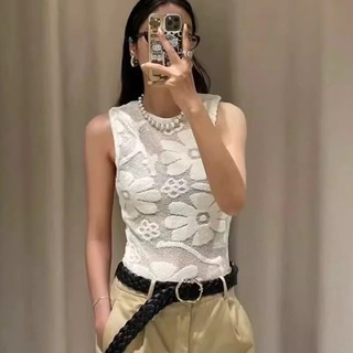 Zara made in Morocco đủ tag Áo gile trắng 2 lớp vải thanh lịch