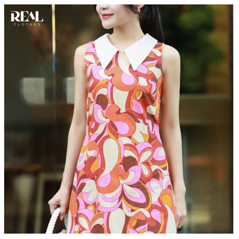 Đầm suông sát nách cổ lá sen REAL CLOTHES (tổng hợp màu), CÓ TÚI, có lót