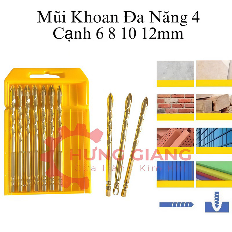 Mũi Khoan Đa Năng 4 Cạnh Khoan ĐÁ KÍNH GẠCH MEN CAO CẤP 6mm 8mm 10mm 12mm