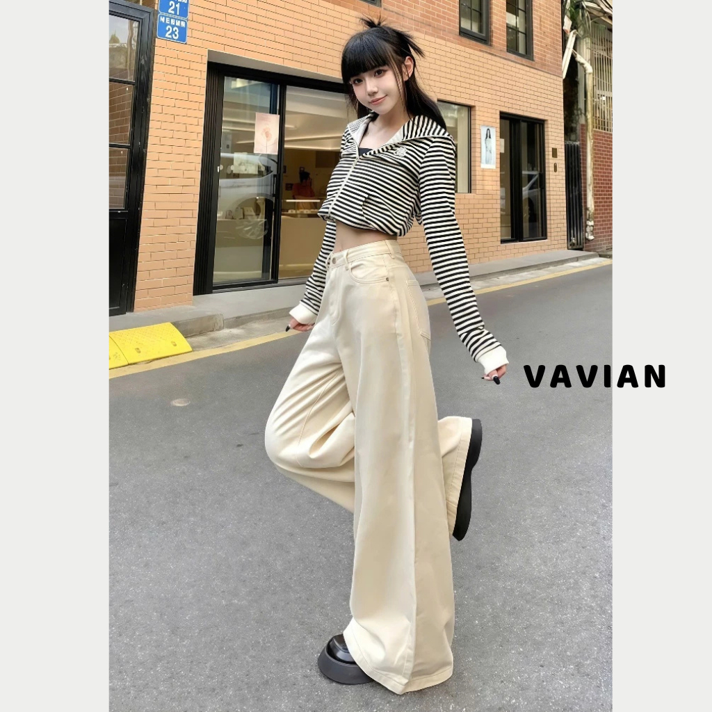 Quần JEANS ỐNG RỘNG màu TRẮNG- BE NHẠT- NÂU- ĐEN, ống loe form rộng 27-29cm, chất jeans cotton dày dặn - VAVIAN.store