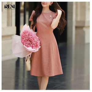 Đầm 8 mảnh vân gỗ Rose REAL CLOTHES, có lót, ít nhăn, che bụng
