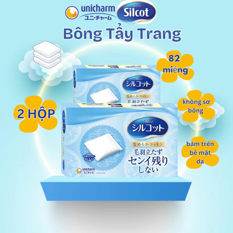 Combo 2 hộp Bông trang điểm (bông tẩy trang) Silcot 82 miếng/hộp