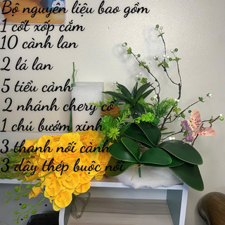 TẶNG CHẬU - bộ nguyên liệu chậu lan 28 chi tiết(10cành lan hồ điệp vải cành 60cm)-trang trí không gian sống tươi sáng