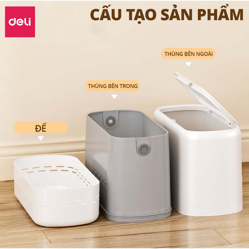 [TẶNGTÚI RÁC] Thùng Rác Nắp Bật Nhấn Nút 15L DELIxVUSIGN chống thấm khử mùi thiết kế thích hợp phòng khách phòng tắm bếp