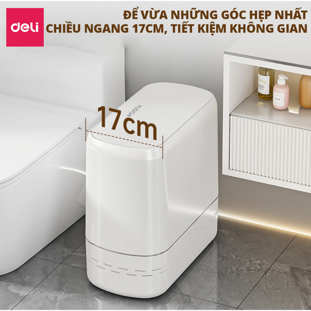 [TẶNGTÚI RÁC] Thùng Rác Nắp Bật Nhấn Nút 15L DELIxVUSIGN chống thấm khử mùi thiết kế thích hợp phòng khách phòng tắm bếp