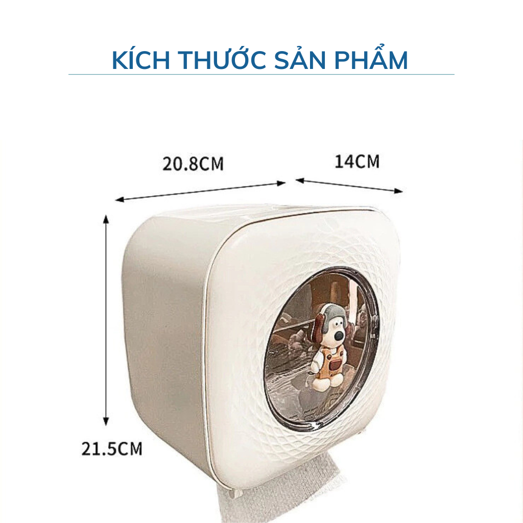 Hộp Đựng Giấy Cuộn Treo Tường Hình Thú – Có Ngăn Chứa Đồ, Nắp Bấm Chống Nước